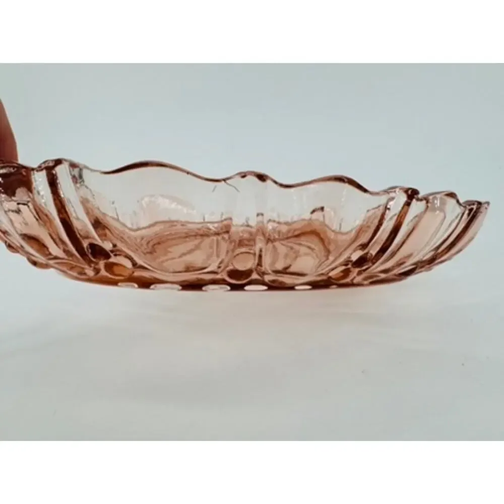 Vintage Anchor Hocking Pink Depression Glass Relish Dish Oval Handled Serving